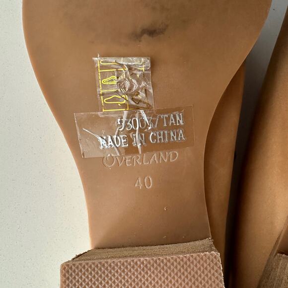 Overland Rayna NWOB Almond Toe Wood Heel Tan Nubuck Mule Shoe EU 40 US 9 9.5 - Picture 9 of 9